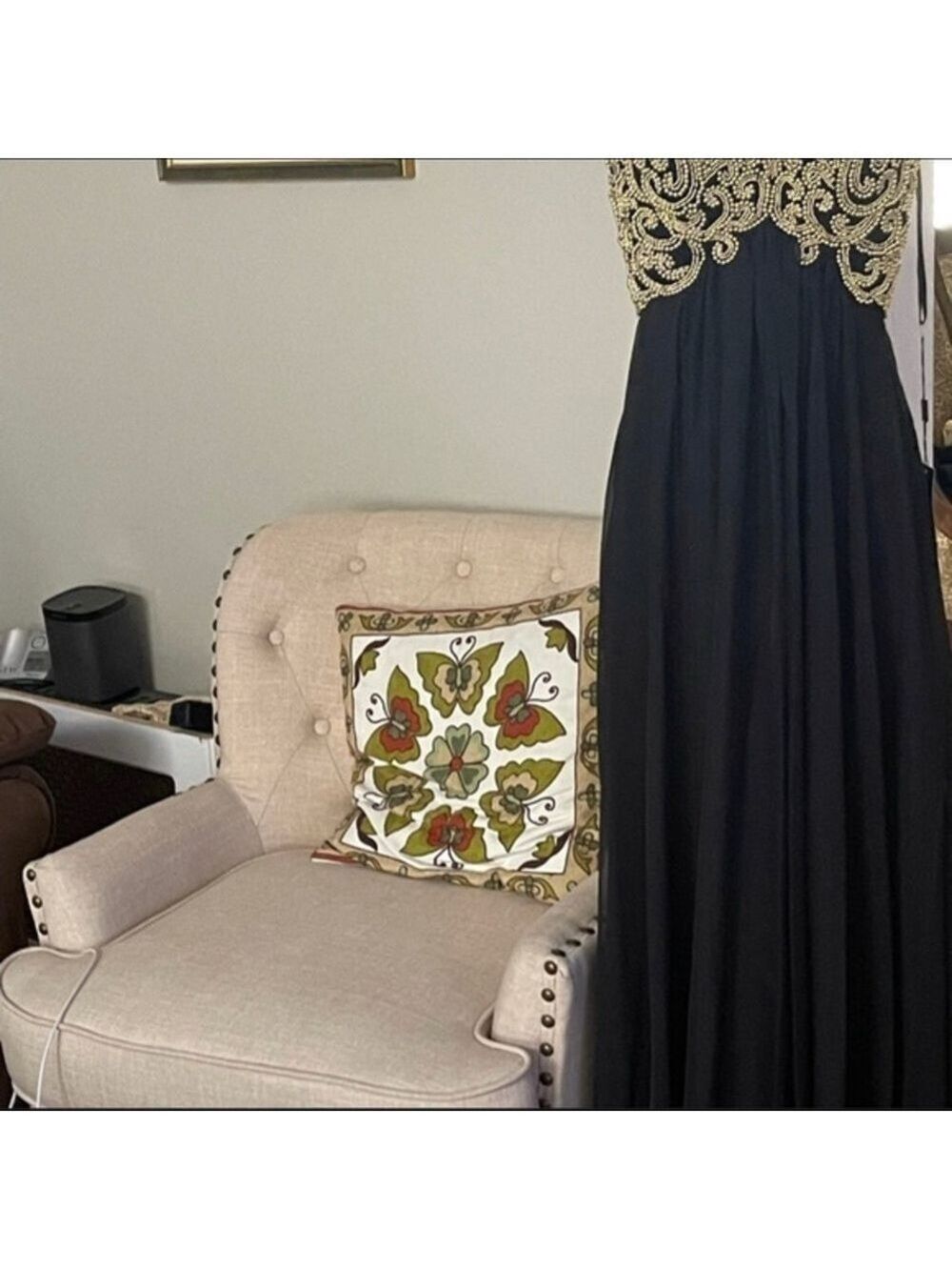 La Femme Black Chiffon Dress Good Beads - Picture 3 of 6